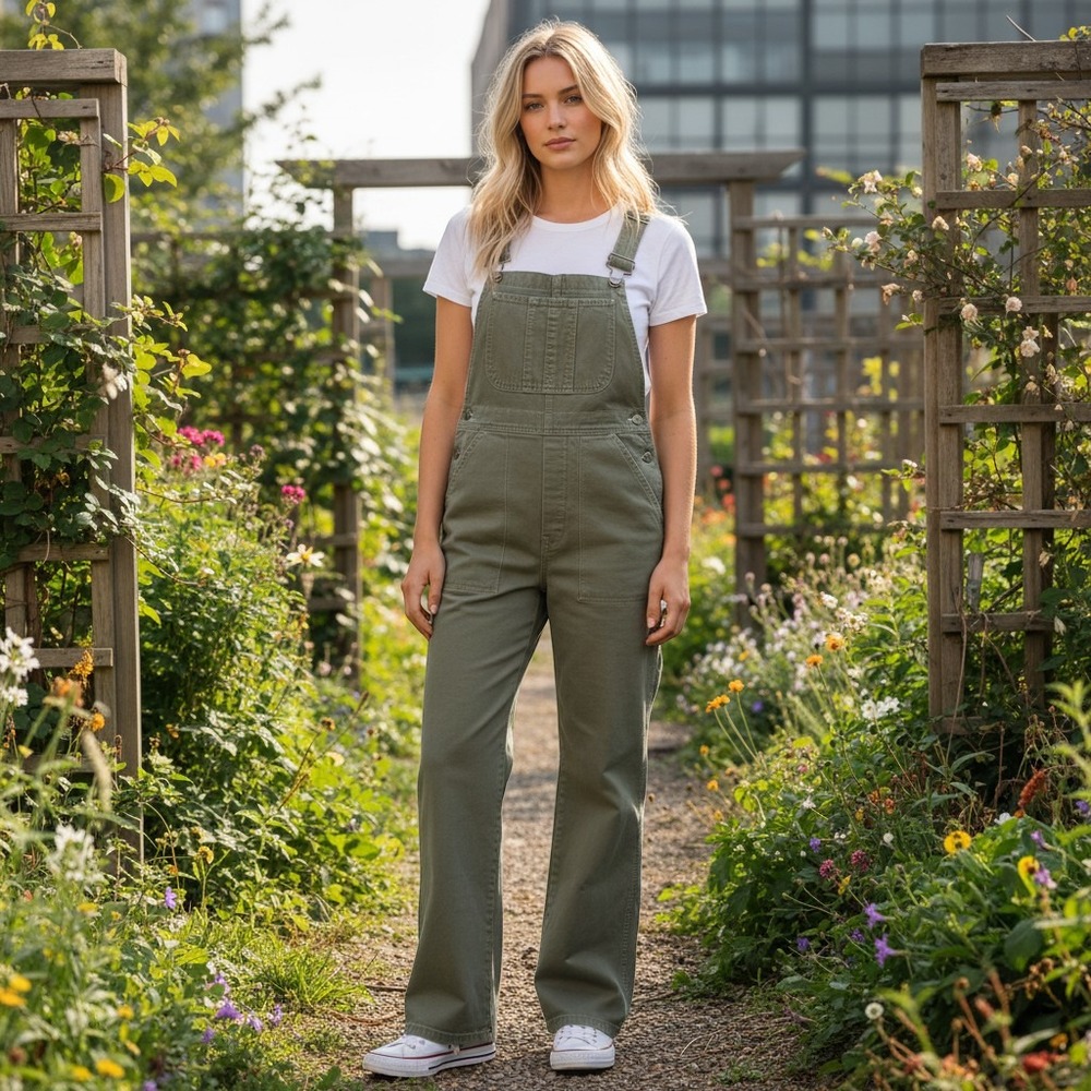 Old Navy Overalls Womens Small Olive Green Cotton Twill Carpenter Utility